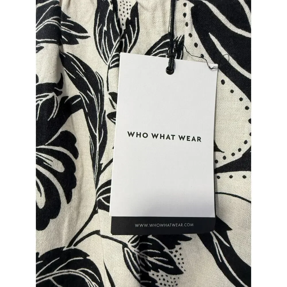 Who What Wear Blouse Women’s Size XS Black White Keyhole Back New NWT Linen - Picture 4 of 8